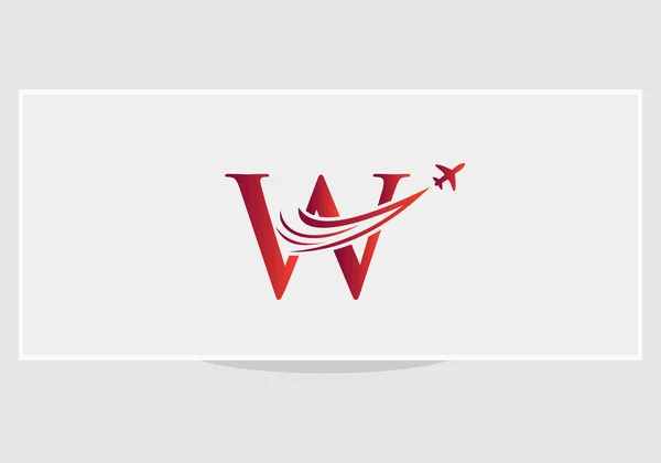 W Letter Havacılık Arrow Uçak Logosu. Seyahat Logosu. W Harfi Hava Seyahat Logosu Tasarım Şablonu