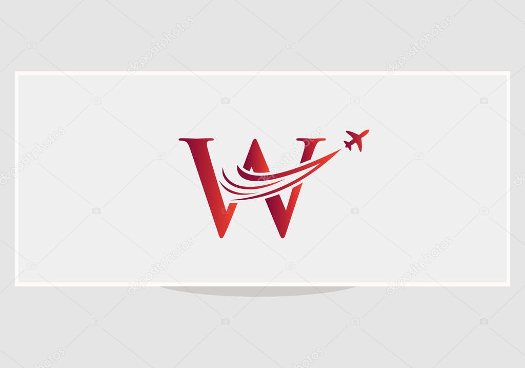 W Letter Aviation Arrow Airplane Logo. Travel Logo. Letter W Air Travel Logo Design Template