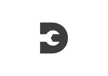 Ev onarım logosu tasarımı. D harfi ve İngiliz anahtarıyla logoyu onar