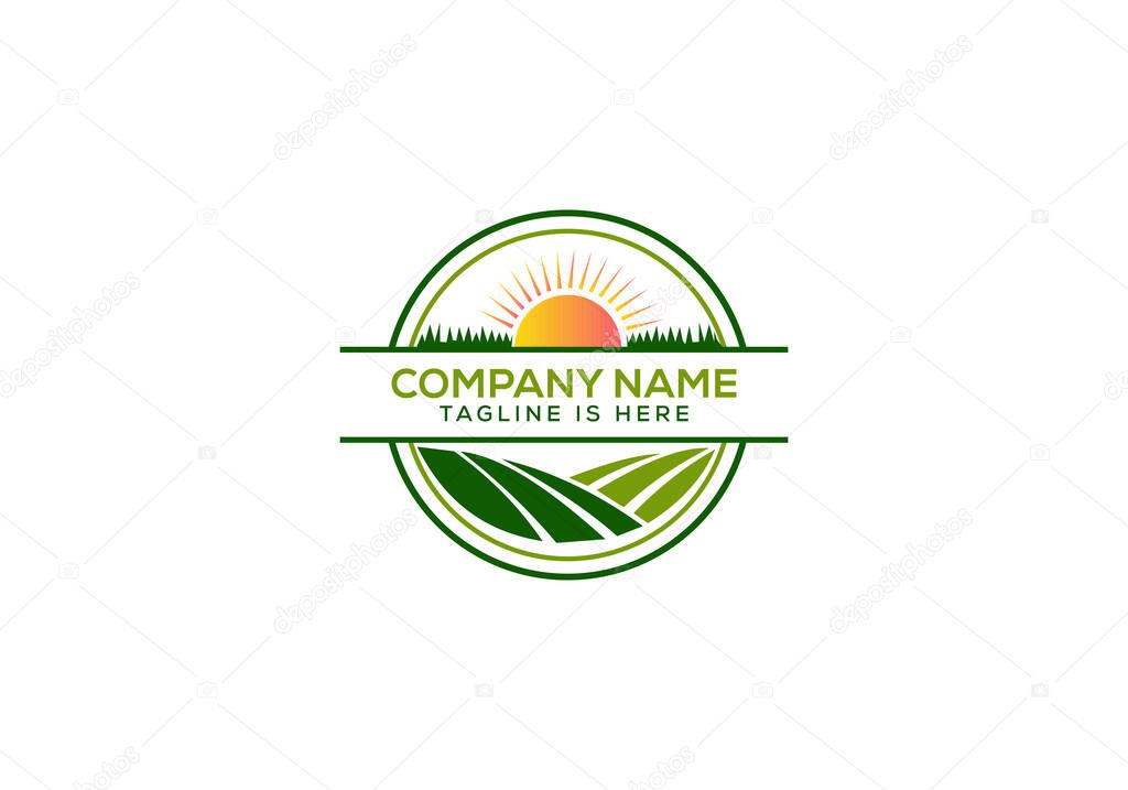 Agriculture and farming with a tractor with cultivator logo design. Agribusiness, Eco-farm and rural country, vector design. Farm industries and agronomy