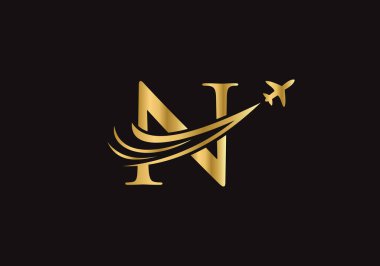 N harfi Uçak ve seyahat logosu kavramı.