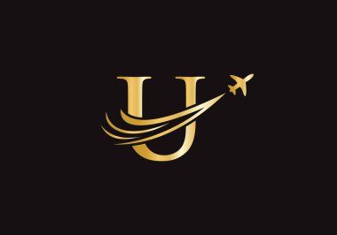 U harfli Air Travel U Logo Tasarımı. U harfi hava seyahat logosu tasarım şablonu.