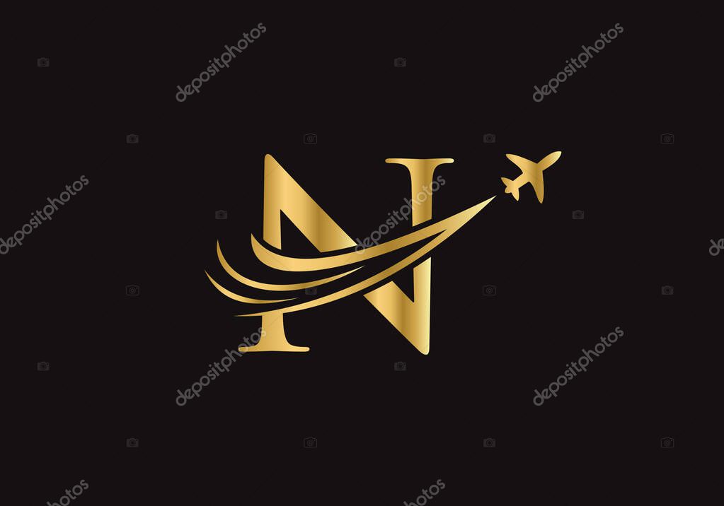 N letter Concept air plane and travel logo.