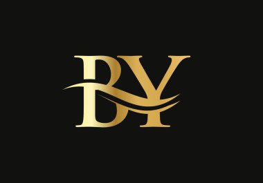 Minimal By Harfleri, altın renkli Modern Trendi logosu. İşletme simgesi için logo tasarımı