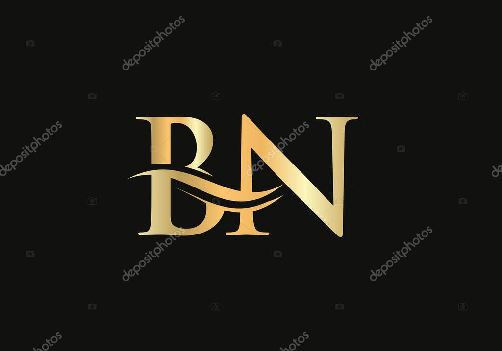 BN logo design. Creative and Minimalist Letter BN Logo Design with water wave concept.