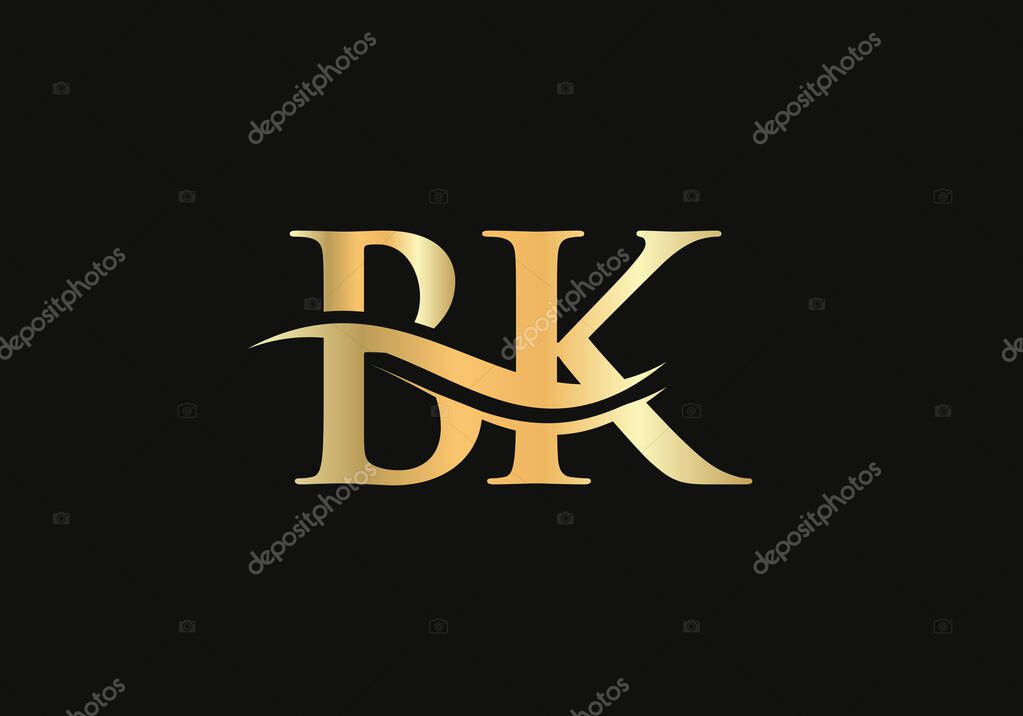 Creative and Minimalist Letter BK Logo Design with water wave concept. BK letter logo design