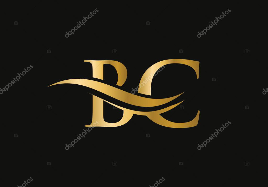 BC Letter Linked Logo for business and company identity. BC logo design gold swoosh. Elegance BC letter logo design.
