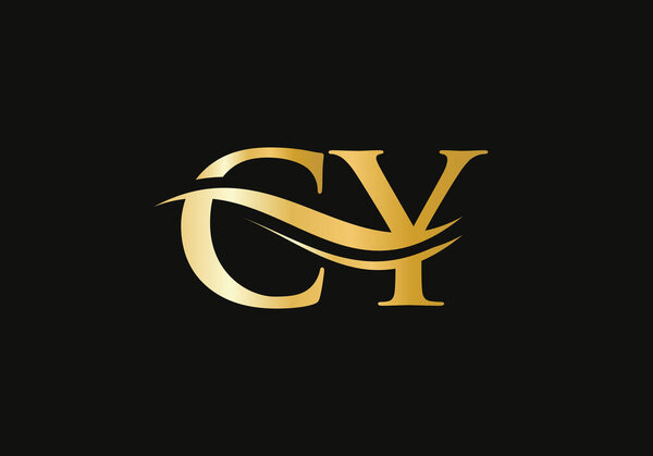 CY Letter Linked Logo for business and company identity. CY logo design gold swoosh. Elegance CY letter logo design.