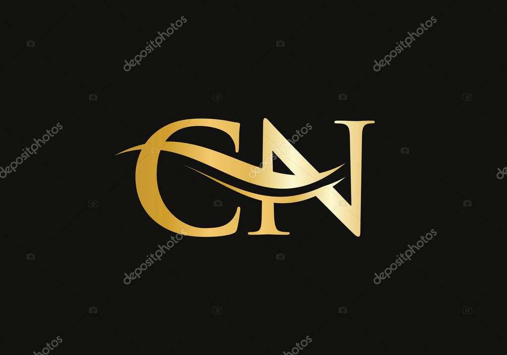 Initial CN logo design. Creative and Minimalist Letter CN Logo Design with water wave concept.