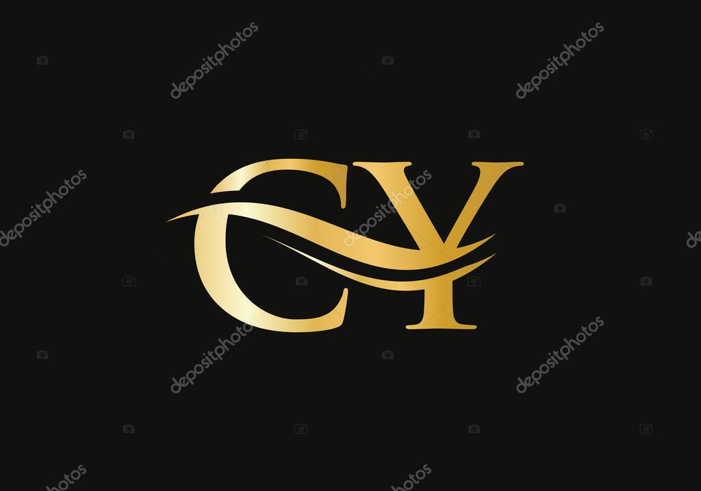 CY Letter Linked Logo for business and company identity. CY logo design gold swoosh. Elegance CY letter logo design.