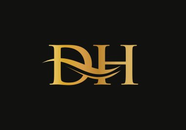 Minimalist Letter DH Logo Tasarımı ve su dalgası konsepti. DH harf logo tasarımı