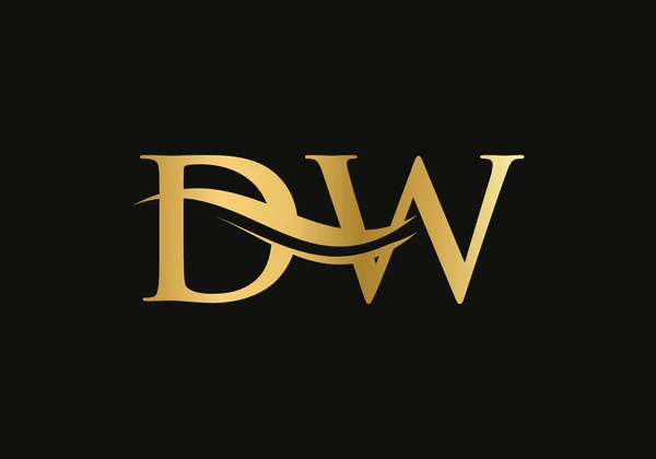 İş ve şirket kimliği için Swoosh Mektup DW Logo Tasarımı. Lüks konseptli yaratıcı DW mektup.