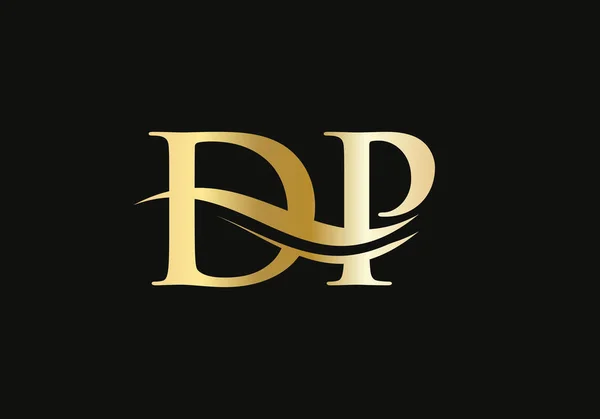 最初的Dp标志设计 具有水波概念的创意最小信Dp标志设计 — 图库矢量图片