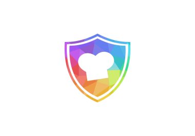 Restoran logosu. Şef şapka vektör logosu. Kalkan konsept logo vektörlü şef şapkası