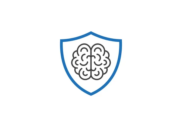 带有盾构设计向量模板的脑标识 大脑人工智能标志设计矢量 健康图标设计 — 图库矢量图片