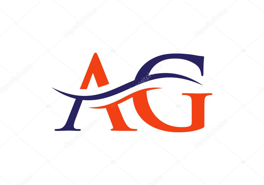 AG initial logo company name color gold swoosh design. Vector AG logo for business and company identity