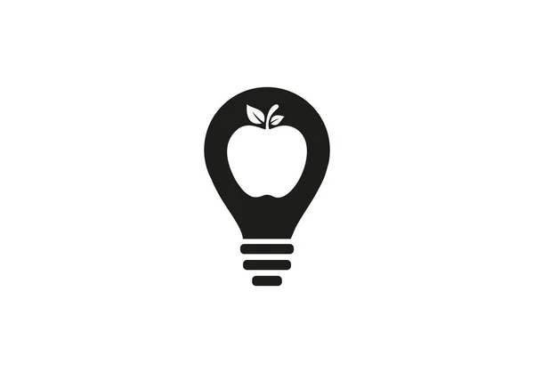 Apple Logo Mit Glühbirnenkonzept Frischer Grüner Apfel Logo Design — Stockvektor