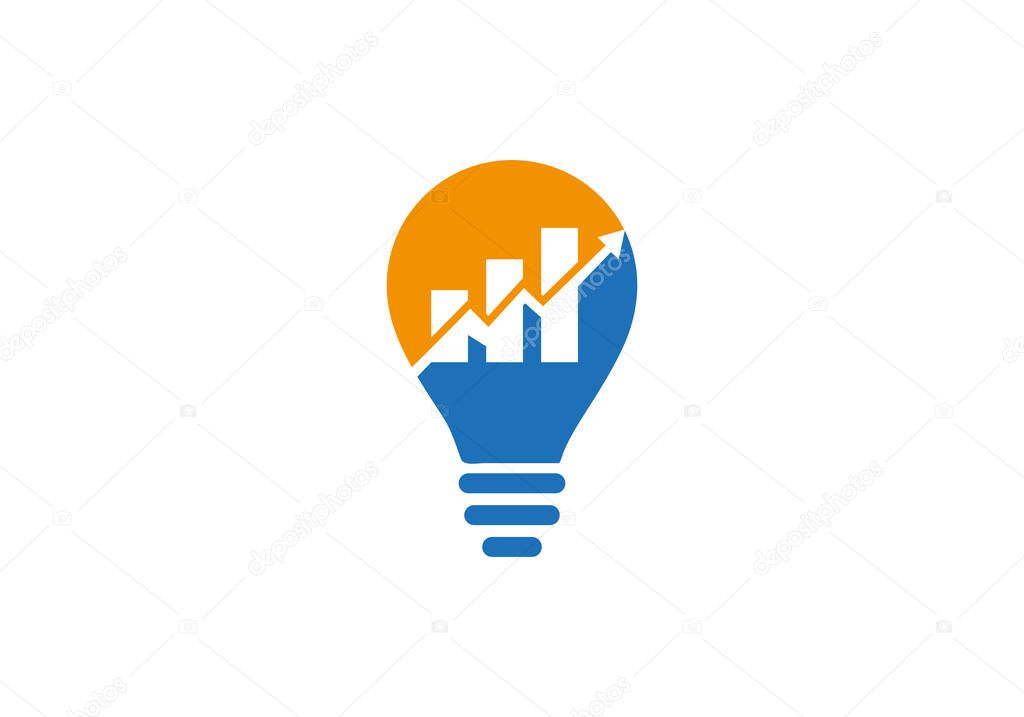 Financial and marketing logo design, electric bulb concept with growth and statistic up arrow