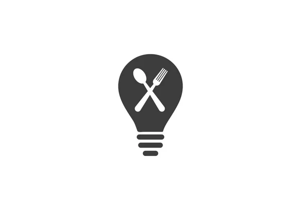 Gabel Und Spon Mit Glühbirnenkonzept Vektor Logo Symbol — Stockvektor