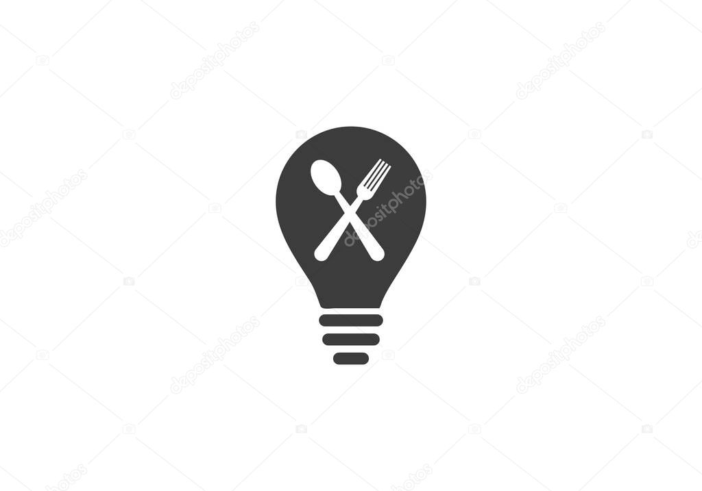 Fork and spon with electric bulb concept vector logo icon