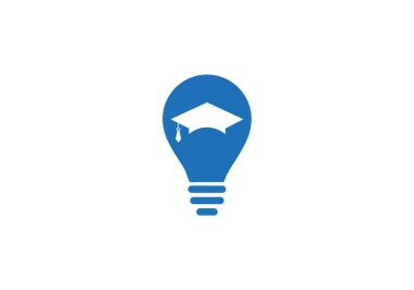 Eğitim şapkası vektör logosu tasarımı. Yaratıcı şapka logosu tasarımı konsepti. Ampul konseptli eğitim şapkası