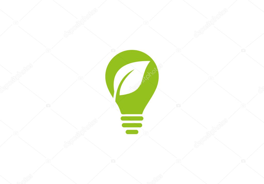 Eco icon green leaf vector. Creative light bulb vector icon. Green leaf design, garden, Plant, nature and ecology vector logo.