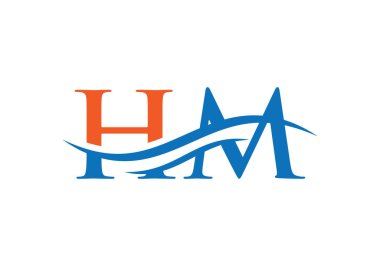 Su dalgası konseptli Premium Harf HM Logo Tasarımı. Modern modayla HM harf logosu tasarımı