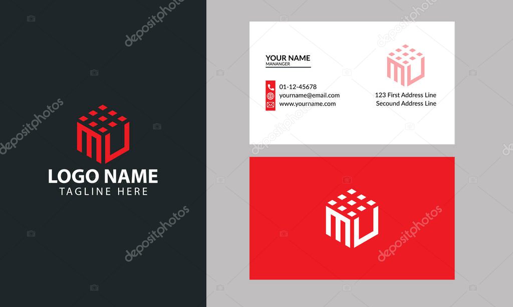 Cube MU letter logo. Property and Construction MU Logo design for business corporate sign with Creative Modern Trendy with a minimal business card