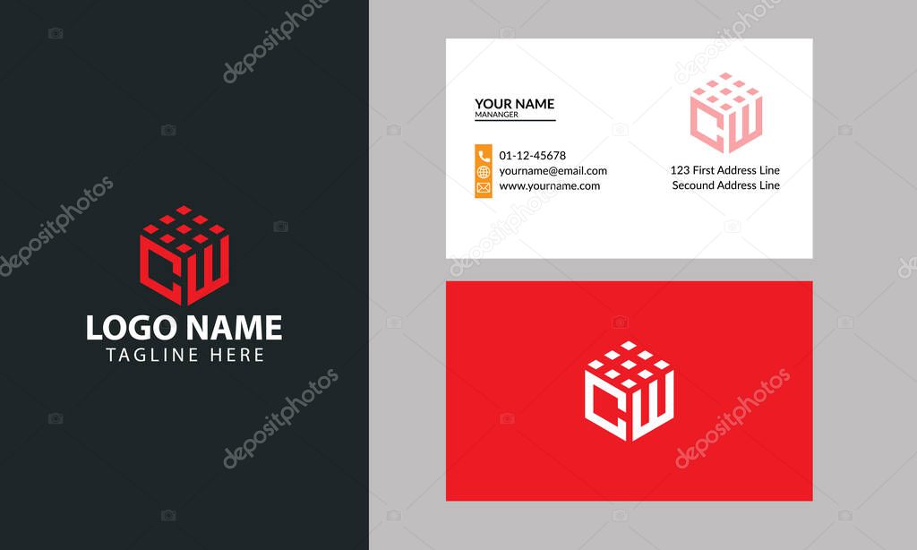 Property and Construction CW Logo design for business corporate sign with Creative Modern Trendy with a minimal business card. Cube CW logo design