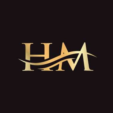 HM harf logosu. İlk HM harf iş logosu tasarım vektörü şablonu