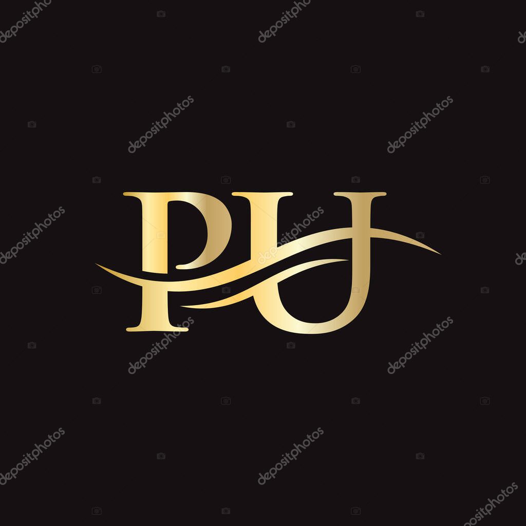 PU logo Design. Premium Letter PU Logo Design with water wave concept.