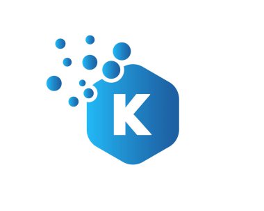 Modern K harfi logosu. Altıgenli K harfi logo tasarımı. K harfi ve kabarcık logosu. Altıgen K harf logosu