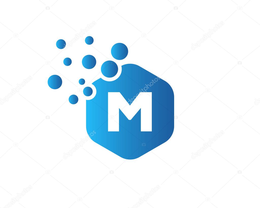 Abstract M letter logo. Letter M Logo Design with Hexagon. M letter and bubble logo. Hexagon M letter logo