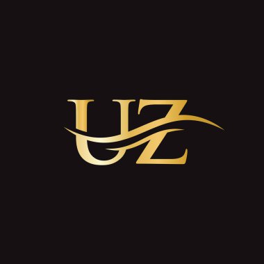UZ logo tasarım vektörü. Swoosh harfi UZ logo tasarımı