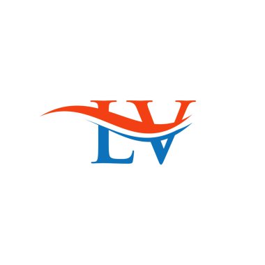 İlk LV harfi bağlı logo vektör şablonu. Swoosh harfli LV logo tasarımı. LV Logo tasarım vektörü