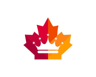 Akçaağaç kaplama logo tasarımı. Kanada kral logosu. Crown vektörlü kırmızı akçaağaç yaprağı