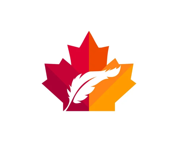 Hoja Arce Rojo Con Logotipo Pluma Logo Canadian Feather — Archivo Imágenes Vectoriales