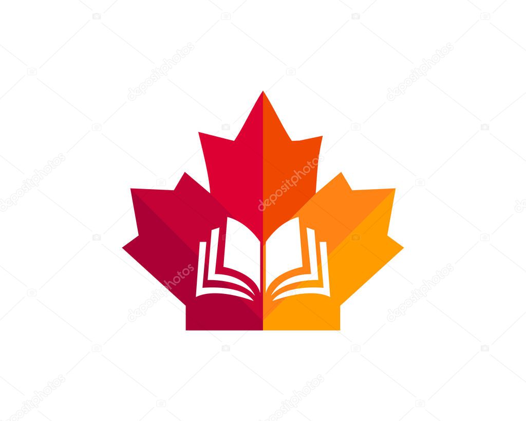 Maple Book logo design. Canadian Education logo. Red Maple leaf with Book vector