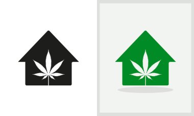 Marihuana Evi logosu tasarımı. Marihuana konsept vektörlü ev logosu. Marihuana ve ev logosu tasarımı