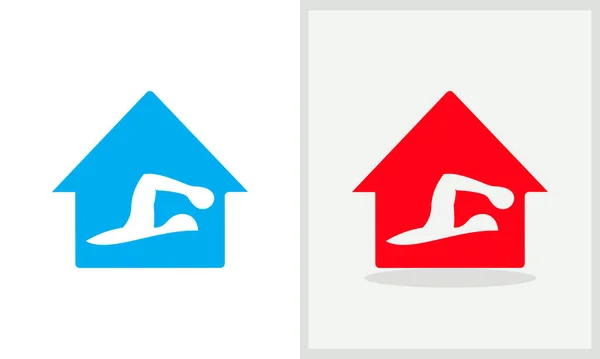スイマーハウスのロゴデザイン 水泳のコンセプトベクトルとホームロゴ 水泳とホームロゴデザイン — ストックベクタ