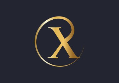Altın rengi X harfi logo şablonu. İlk X harfi lüks güzellik süsü logo vektörü