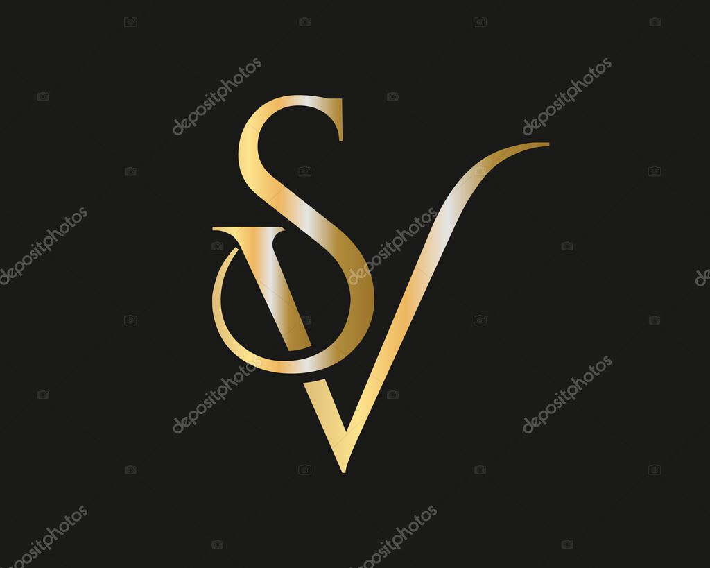 Initial Gold SV letter logo design. VS logo design with creative and luxury concept