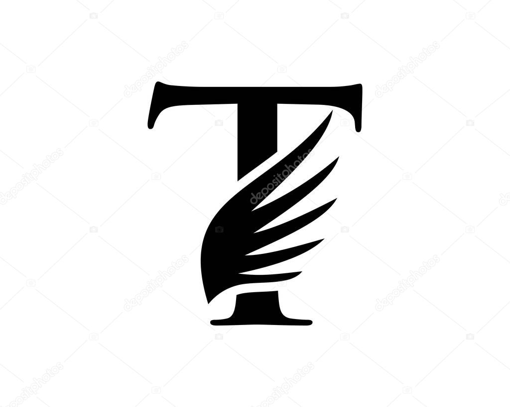 Wing logo with T letter concept. T letter logo with wing