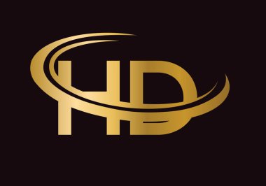 İlk Altın HD harf logosu tasarımı. HD logo tasarım vektör şablonu