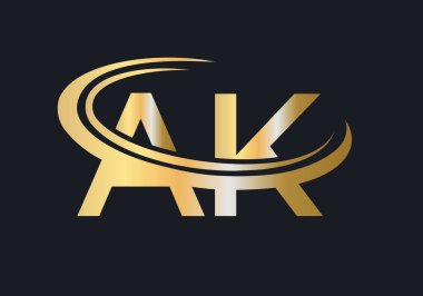 Baş harfi Altın Kalaşnikof logo tasarımı. AK logo tasarım vektör şablonu