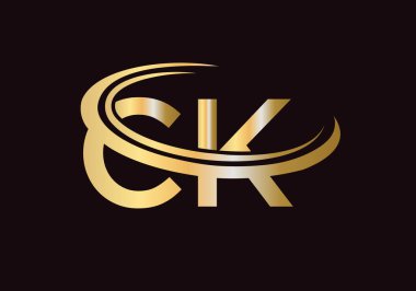 İlk Altın CK harf logosu tasarımı. CK logo tasarım vektör şablonu