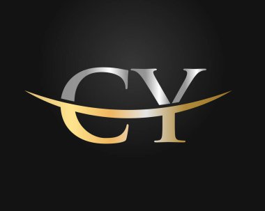 İlk Altın CY harf logosu tasarımı. CY logo tasarım vektör şablonu
