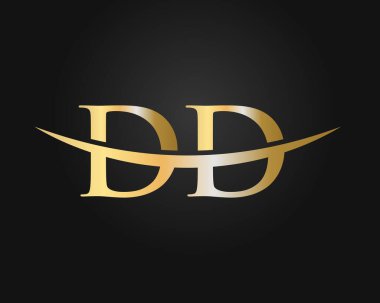Baş harfi Gold DD logo tasarımı. DD logo tasarım vektör şablonu