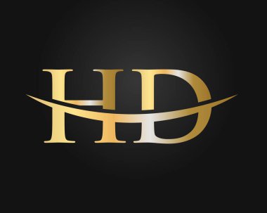 İlk Altın HD harf logosu tasarımı. HD logo tasarım vektör şablonu