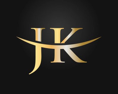 İlk Altın JK harf logosu tasarımı. JK logo tasarım vektör şablonu